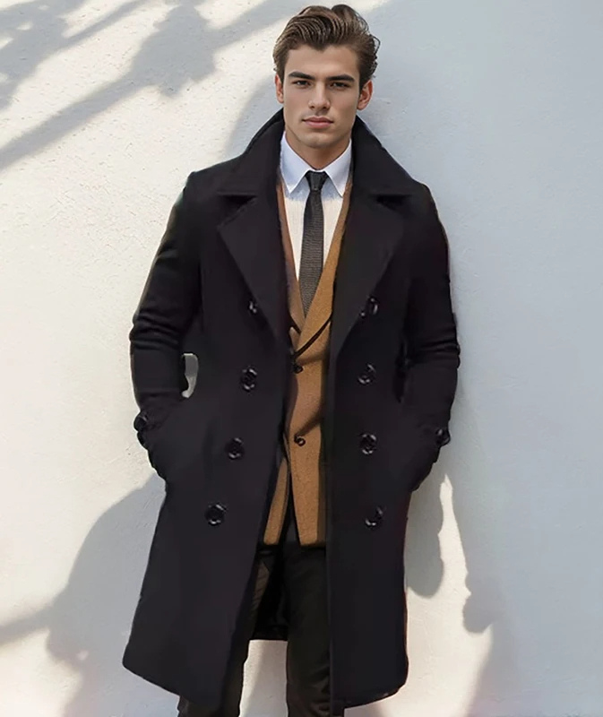 Stylisher Herren Doppelreiher Mantel Elegant - IdealeKleiden