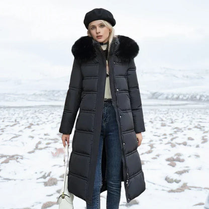 Schicke Damenjacke Lang Slim Fit Pelzdetail