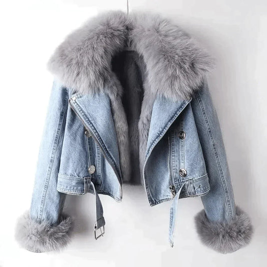 Elegante Damenkleidung Denim &amp; Pelz - IdealeKleiden