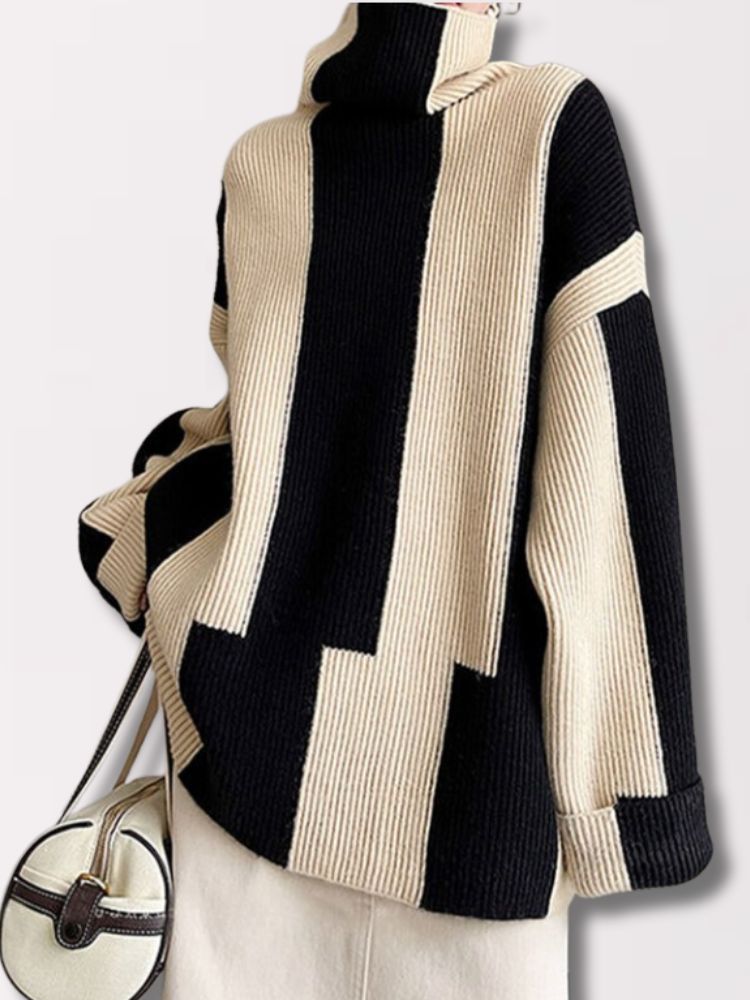 Damen Pullover Herbst Trendy Zweifarbig - IdealeKleiden