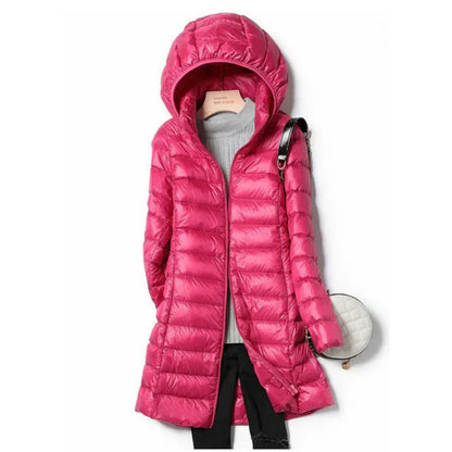 Lange Damenwinterjacke Warm mit Kapuze