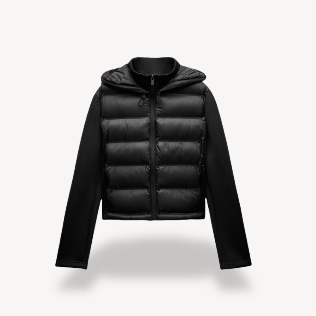 Stylische Damenjacke Schwarz Kapuze Warm - IdealeKleiden