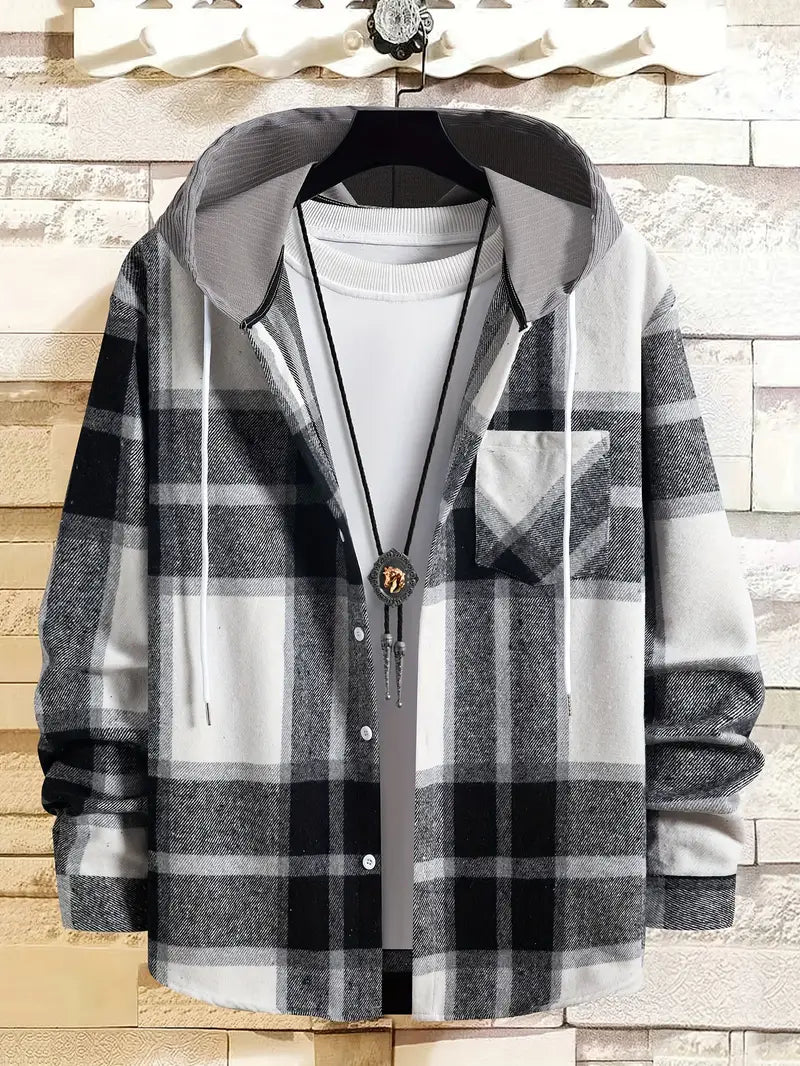 Karierte Herren-Pullover Leicht Kapuze Modern
