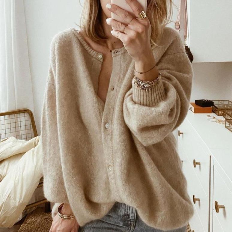 Damen Cardigan Herbst Übergrößen Knopf Strick