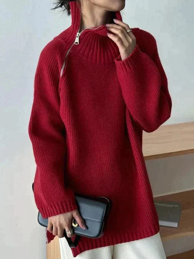 Roter Pullover Stehkragen Einfach Stilvoll
