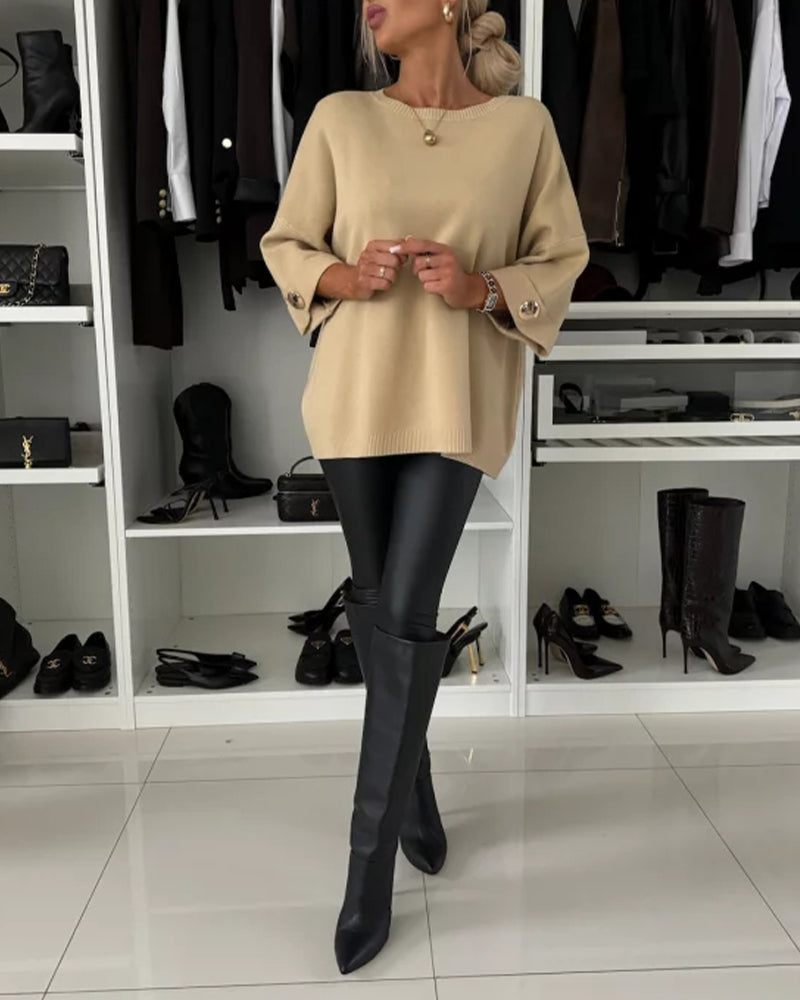 Elegante Pullover Damen Unifarben Rundhals