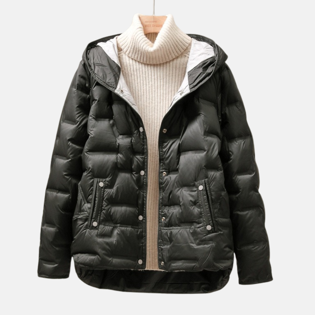 Winterjacke Puff Gequiltet Abnehmbarer Hood - IdealeKleiden