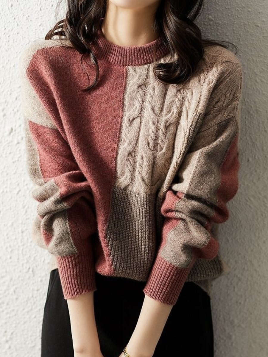 Modischer Strickpullover Kontrastfarben Trendy