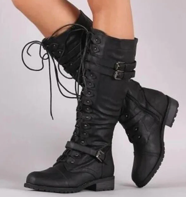 Stilvolle Schnürstiefel mit Schnalle Vintage Look - IdealeKleiden