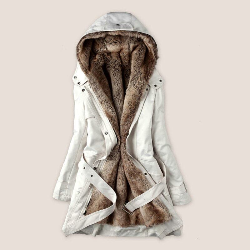 Kunstfell Parka Damen - Warme Kapuzenjacke Mittellang