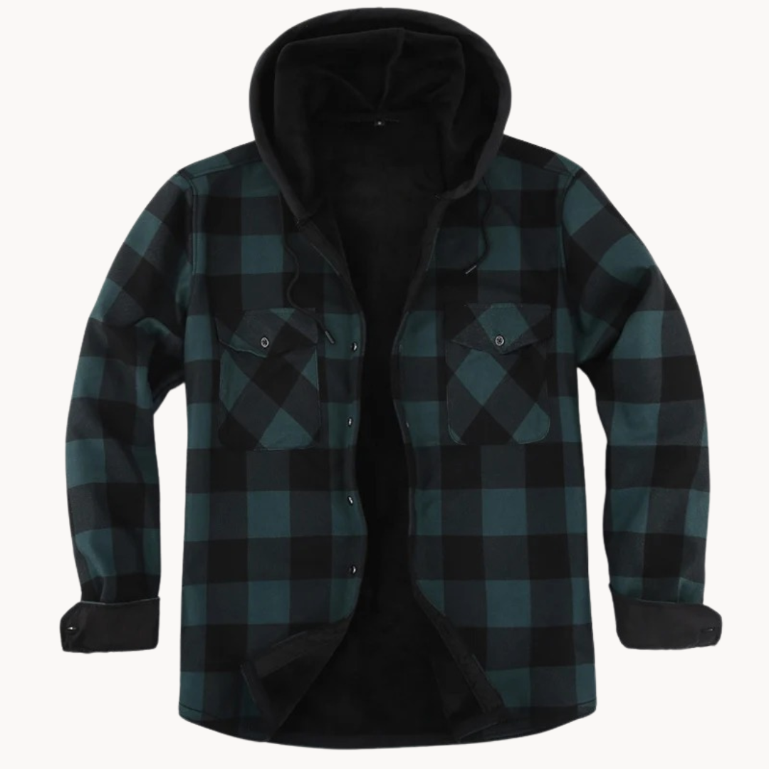 Herren Flanelljacke Fleece Gefüttert Kapuze Warm