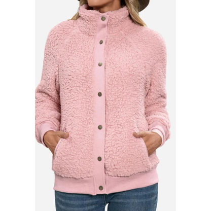 Stylische Fleecejacke Stehkragen Knopfverschluss