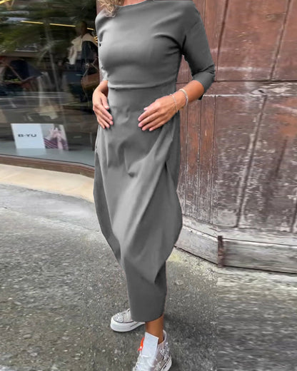 Elegantes Damenkleid Langärmlig Mit Tasche