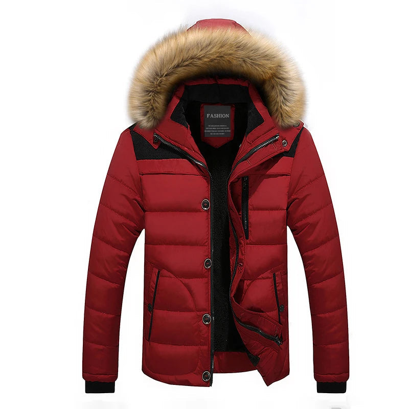 Herren Daunenparka Warm mit Faux-Pelz-Kragen