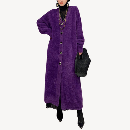 Lila Damenmantel Lang Flauschig Elegent
