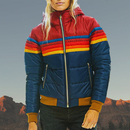 Wasserdichte Damenjacke Streifen Puffer Winter