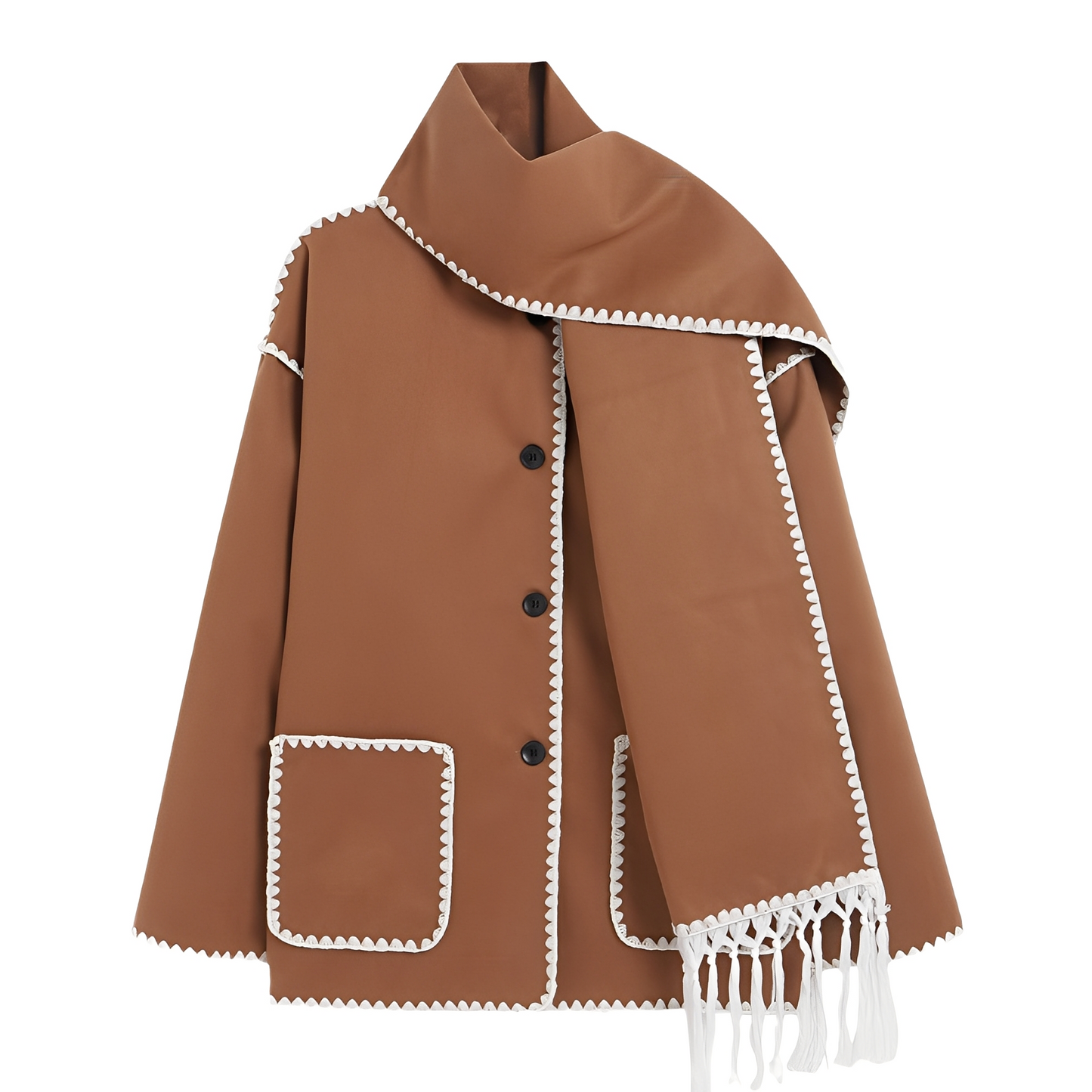 Elegante Damen Wolljacke Schal Kragen