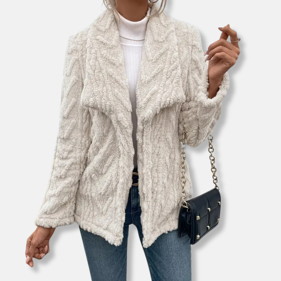 Fleecejacke Lässig Schalkragen Hüftlang