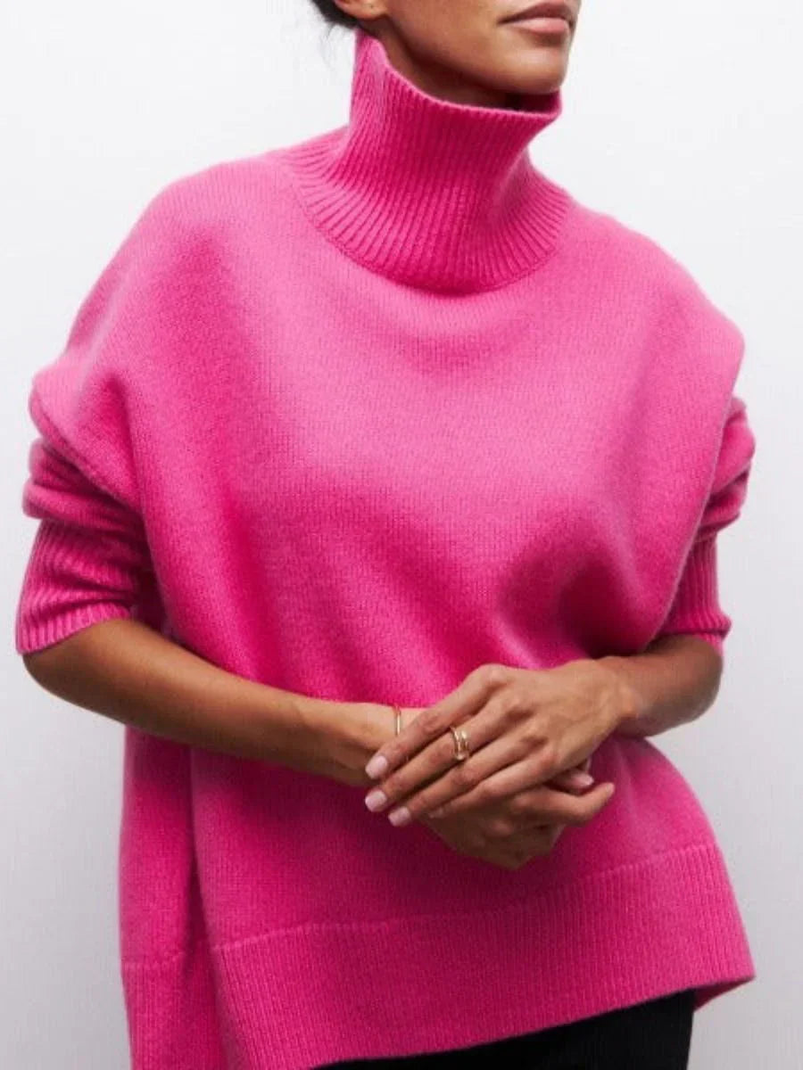 Großer Strickpullover Damen Stehkragen Modisch