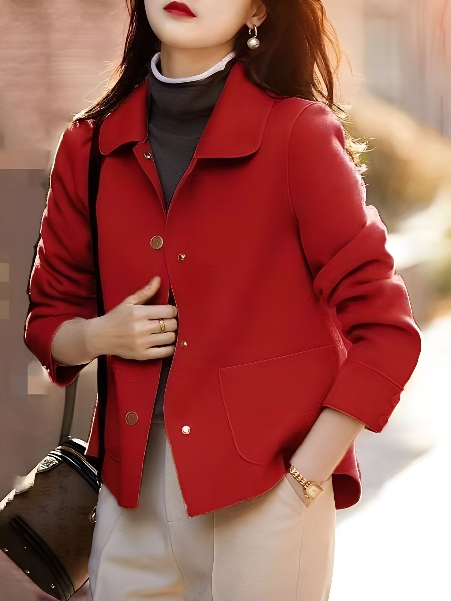 Elegante Damen Winterjacke Mit Knöpfen