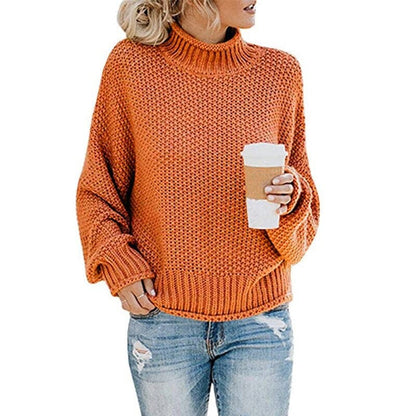 Strickpullover Hoher Kragen Grobstrick Bequem Warm