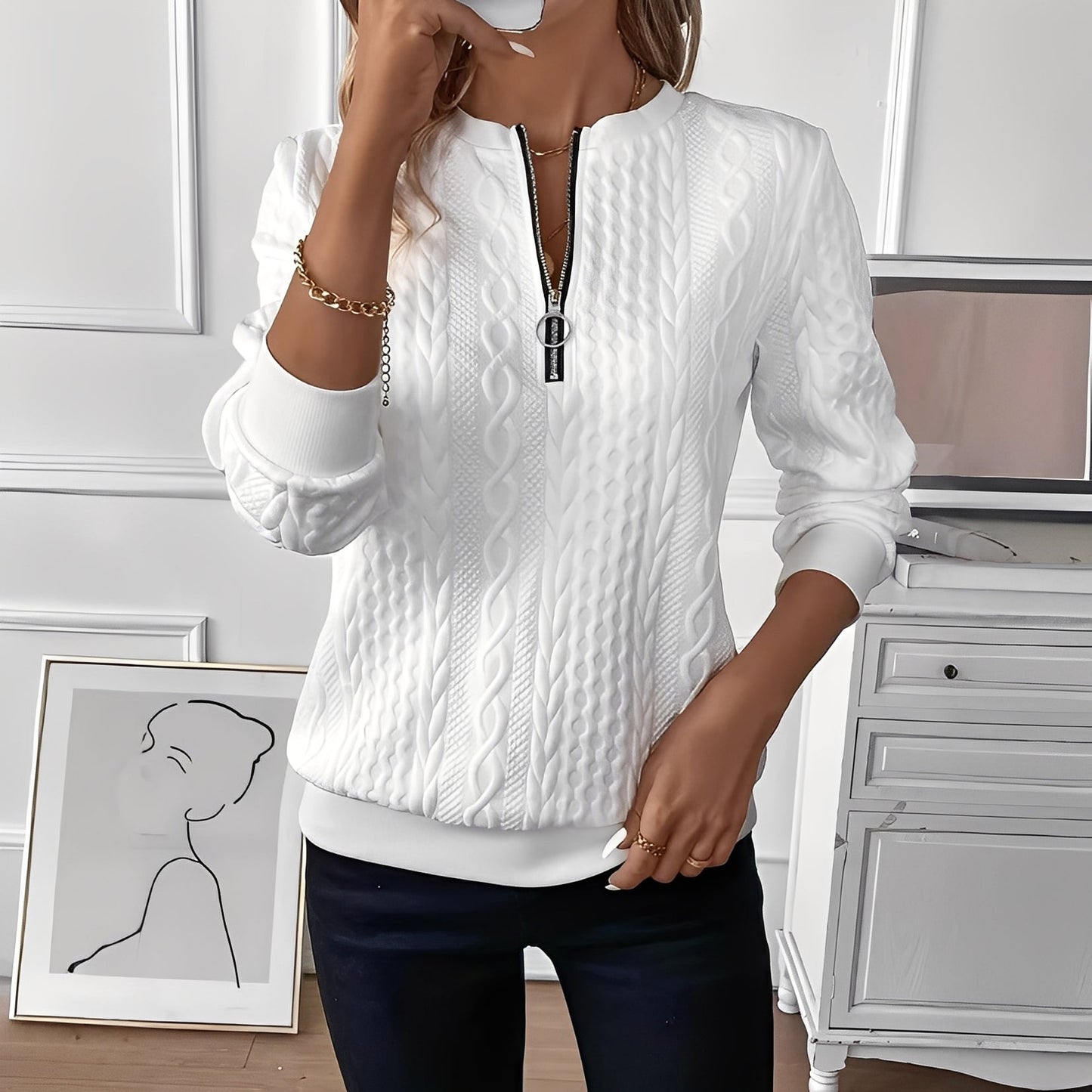 Modisches Damen-Stricktop mit Reißverschluss Trendig