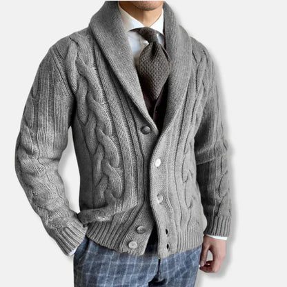 Herren Cardigan Wollig Zopf Muster Schalkragen