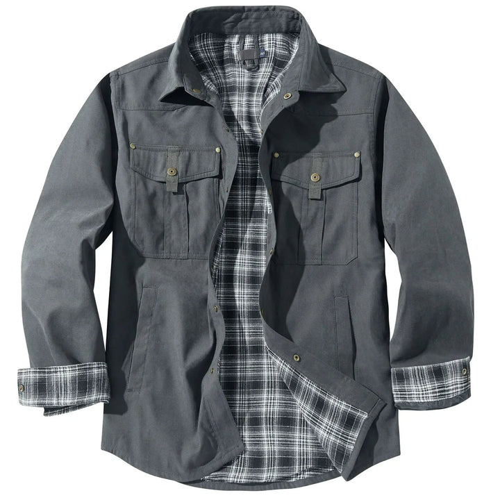 Große Größen Herrenjacke Flanell Karomuster Kapuze - IdealeKleiden