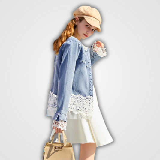 Modische Jeansjacke Mit Kanten Detail - IdealeKleiden