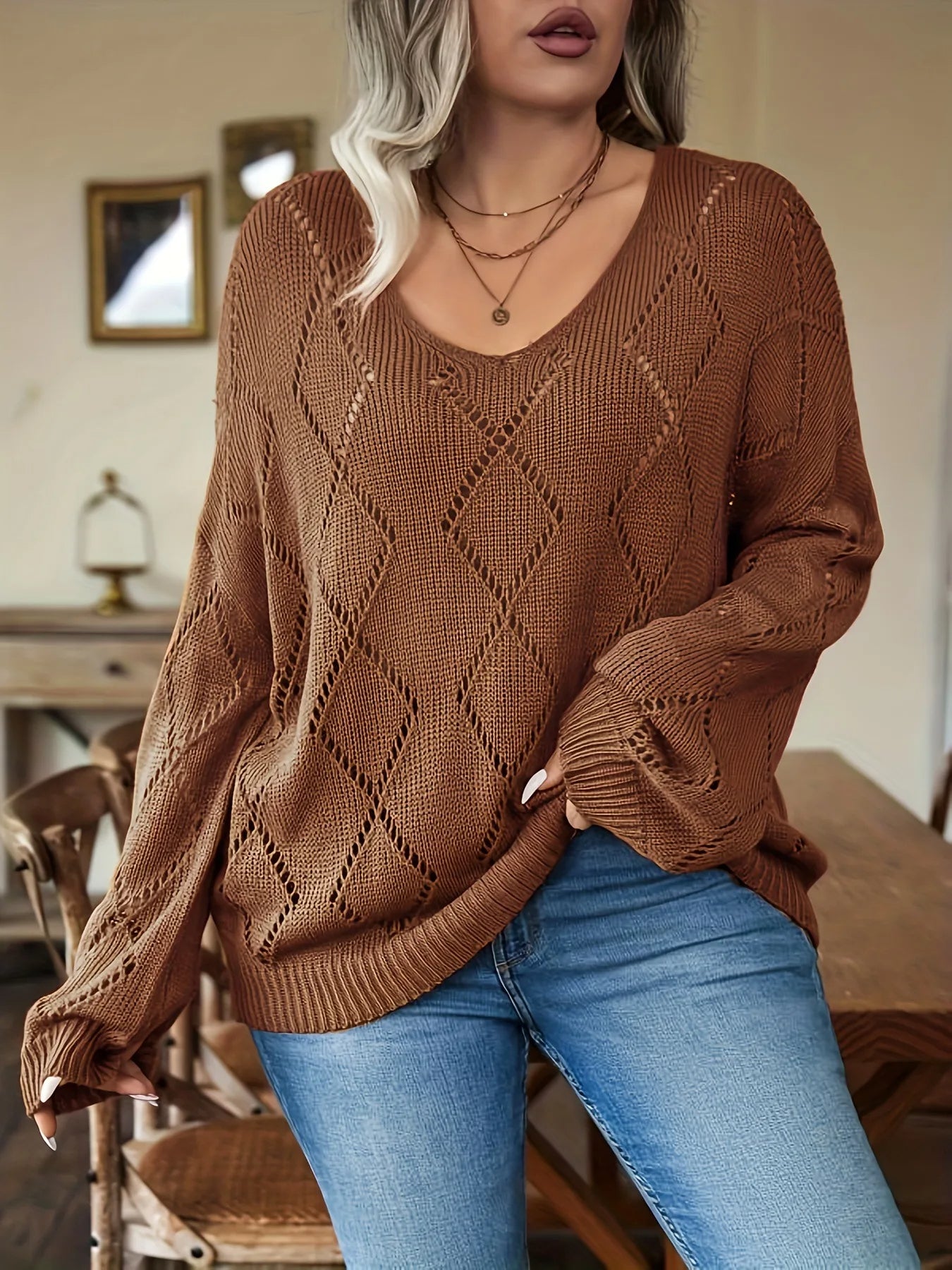 Damen Oversized Strickpullover Großes Modell