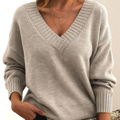 Weicher Strickpullover V-Ausschnitt Damen