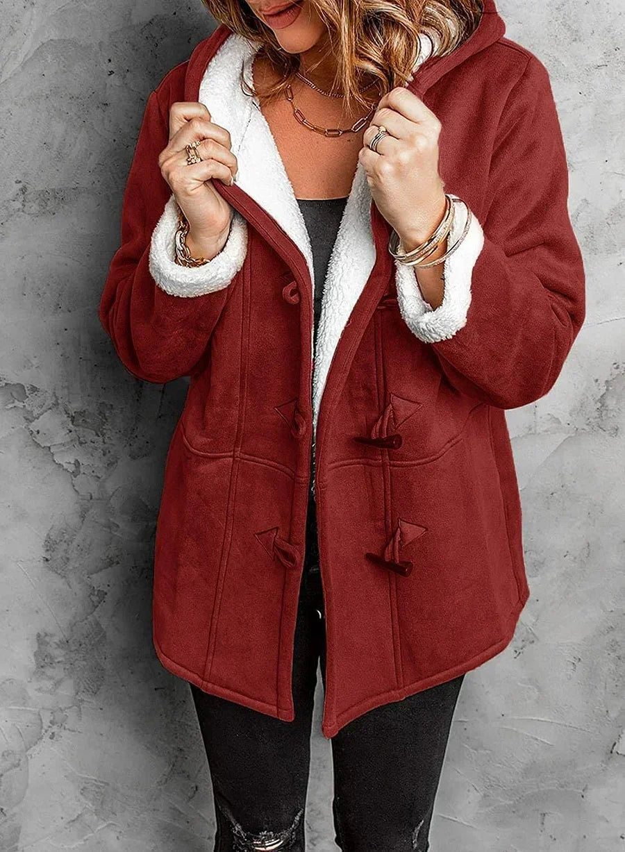 Winterjacke Damen Warm Kapuzenjacke Knöpfe