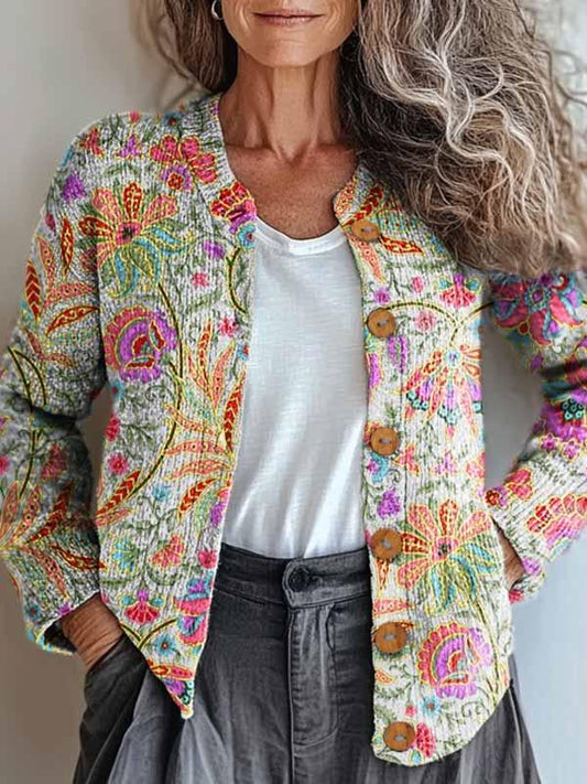 Frauenjacke Pastell Blumenmuster - IdealeKleiden