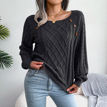 Modische Strickpullover Damen Quadratausschnitt