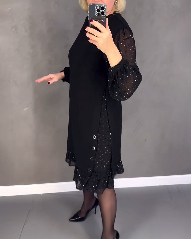 Elegantes Damenkleid Langärmlig Punktmuster - IdealeKleiden
