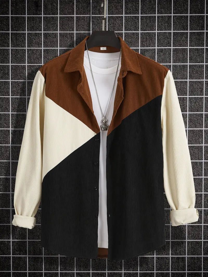 Langarmshirt Farbblock Modern Knopfleiste - IdealeKleiden