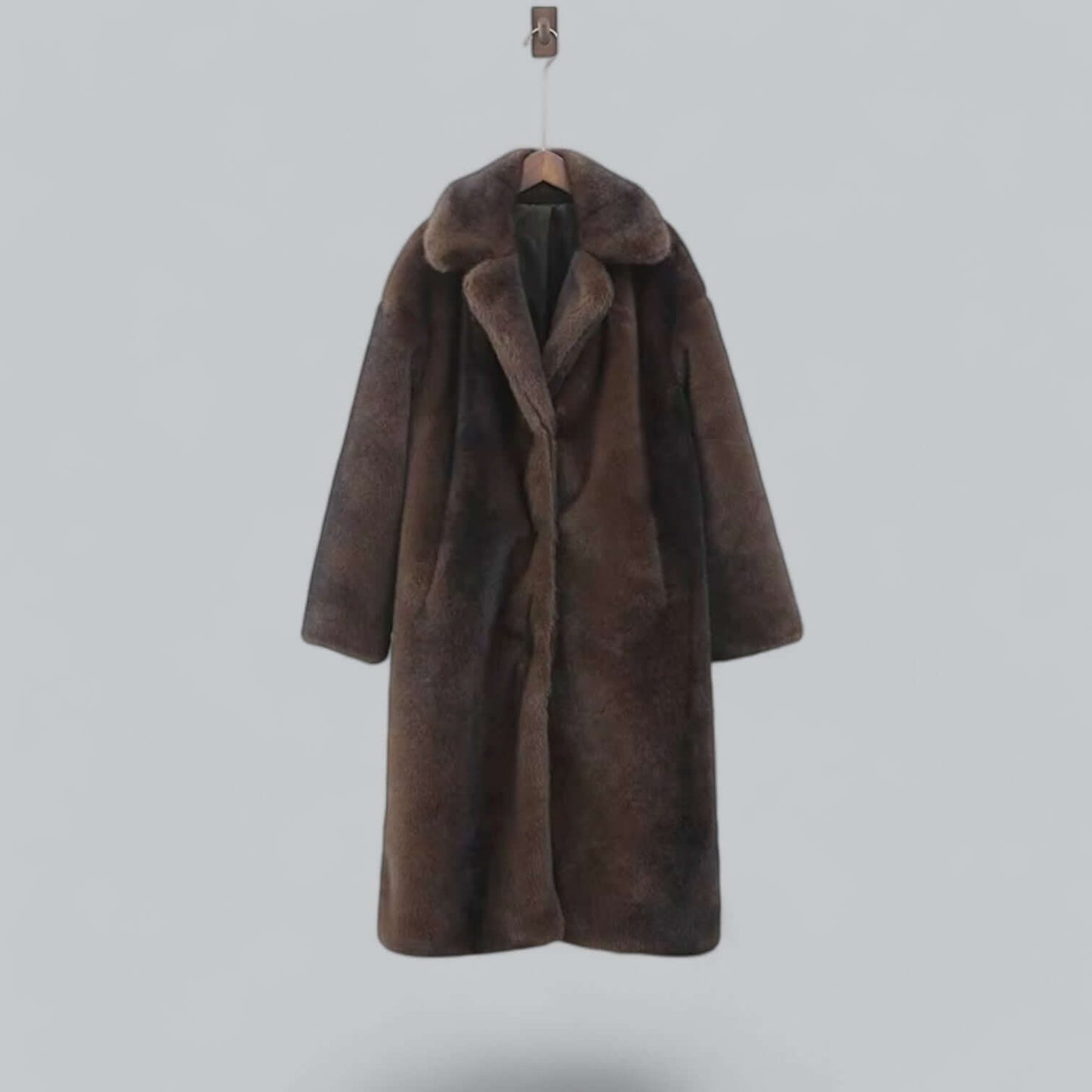 Eleganter Trenchcoat Lang Kunstfell Mantel - IdealeKleiden