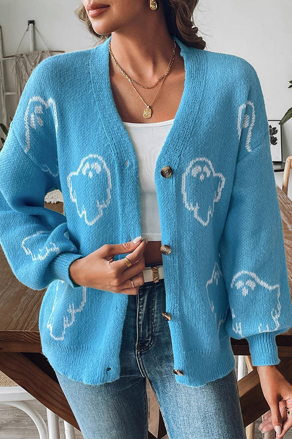 Spukhafte Strickjacke mit Knöpfen Halloween Design