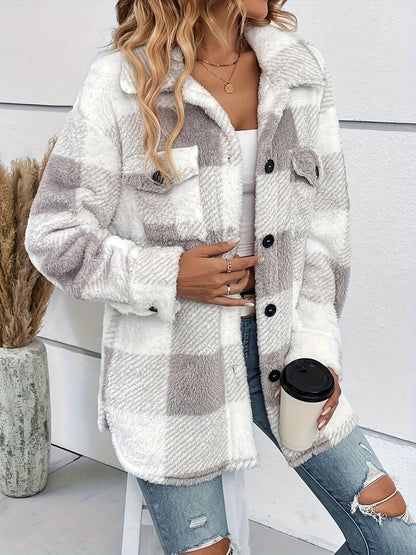 Frauen Fleecejacke Karomuster Warm & Bequem