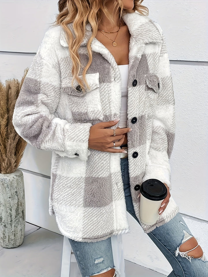 Frauen Fleecejacke Karomuster Warm &amp; Bequem