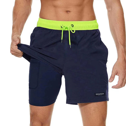 Herren Badeshorts 2-in-1 Sportlich Mit Kordelzug