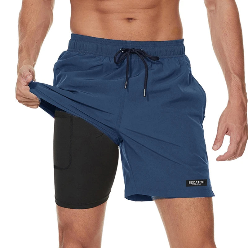 Herren Badeshorts 2-in-1 Sportlich Mit Kordelzug