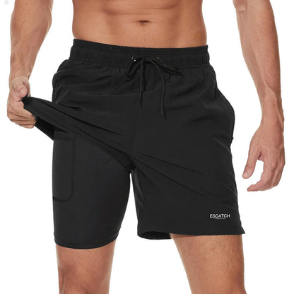 Herren Badeshorts 2-in-1 Sportlich Mit Kordelzug - IdealeKleiden