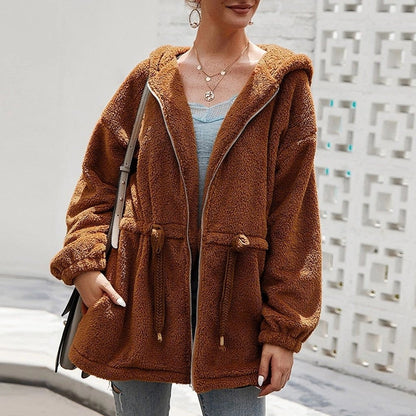 Weiche Teddyjacke Oversized mit Kapuze und Taschen