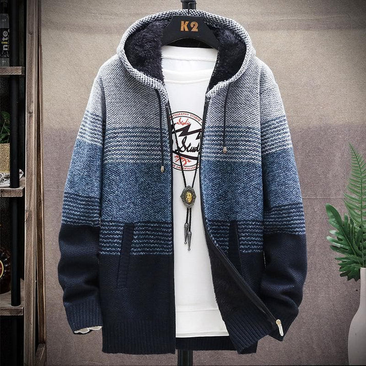 Herren Strickjacke Lang Warm Kapuzenpullover