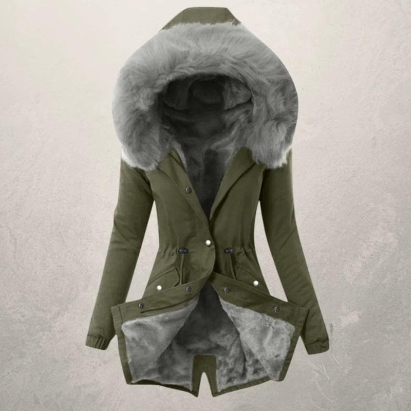 Damen Parka Mittellang Warm Mit Kunstpelz Futter