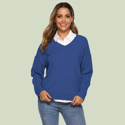 Strickpullover Damen V-Ausschnitt Bequem Langärmlig
