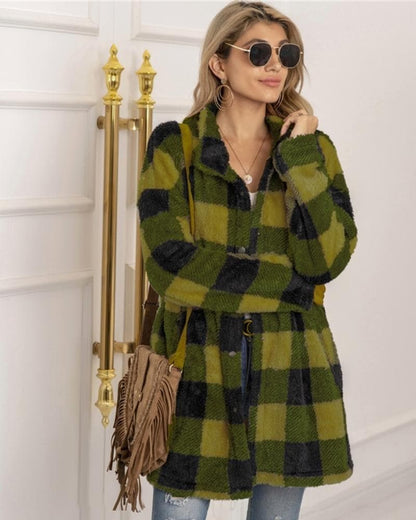 Karierte Damenmantel Weich Warm Oversized