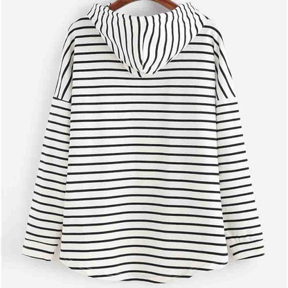 Kapuzenpullover Streifenmuster Bequem Locker - IdealeKleiden