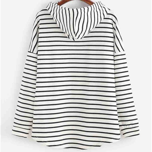 Kapuzenpullover Streifenmuster Bequem Locker - IdealeKleiden